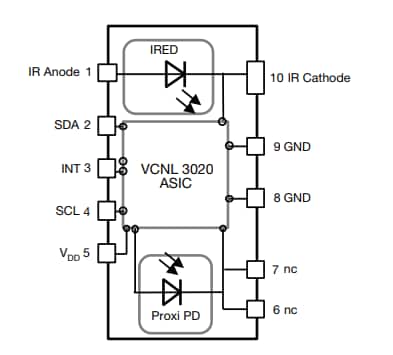 Application Circuit Diagram - Vishay Semiconductors VCNL3020 Proximity Sensor with Infrared Emitter Application Circuit Diagram - Vishay Semiconductors VCNL3020 Proximity Sensor with Infrared Emitter